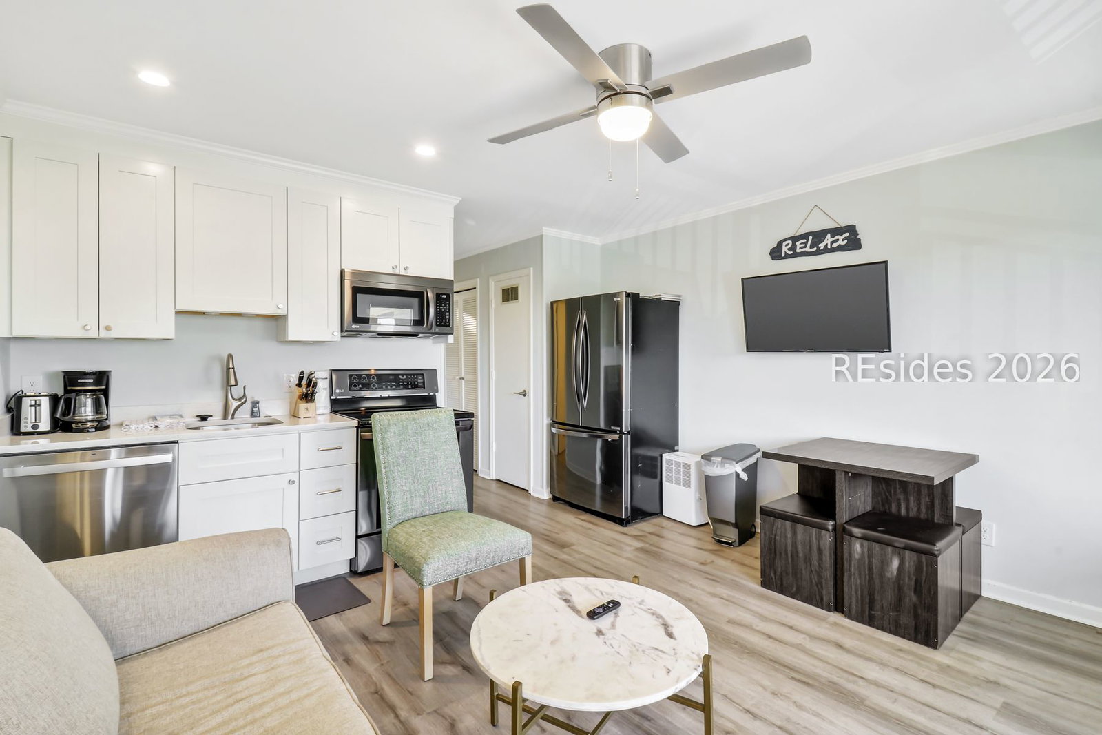 Open-concept living room & kitchen