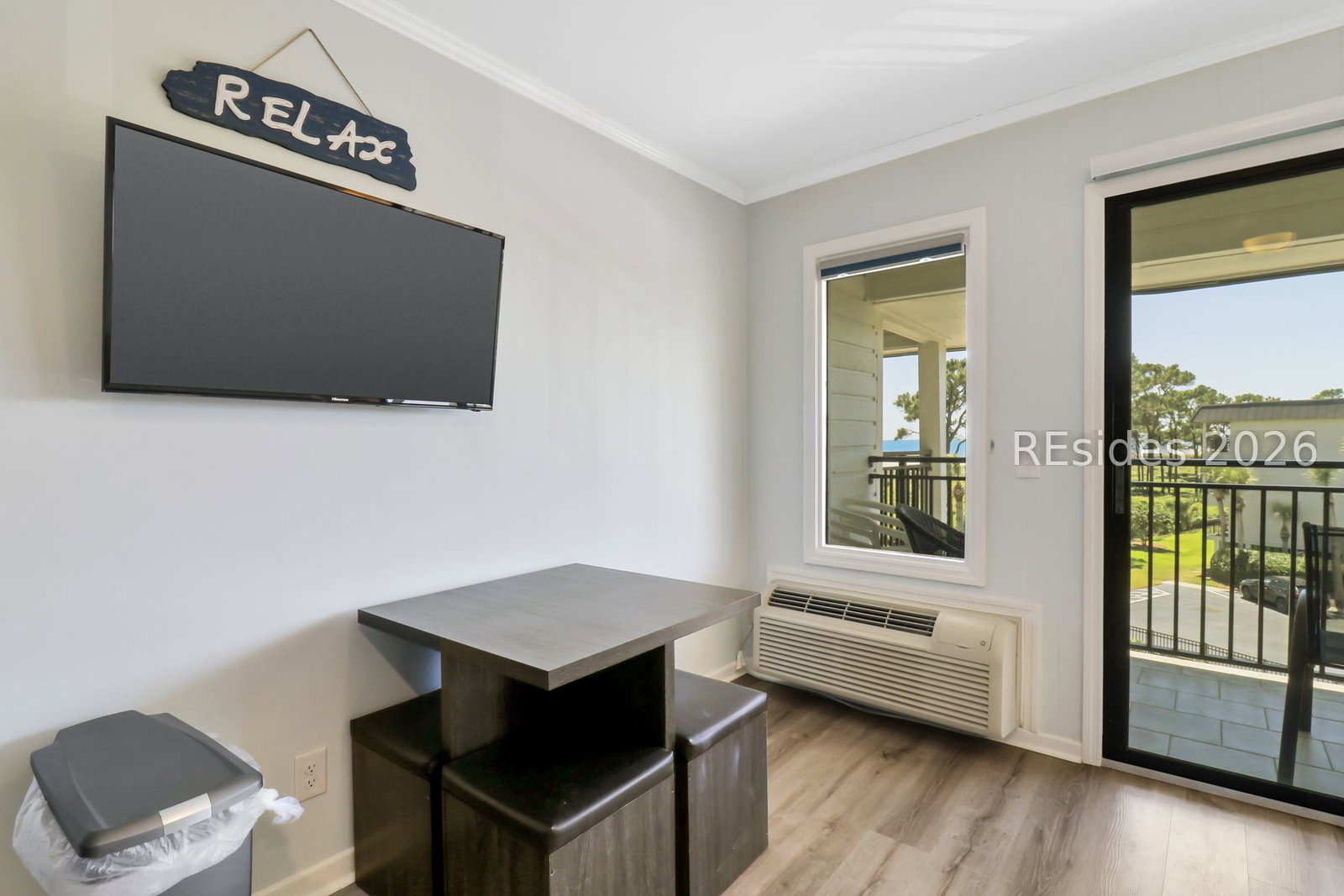 Living room with sliding doors to the balcony